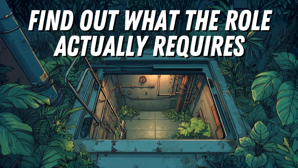 Find out what the role actually requires, an open bunker hatch overgrown with jungle plants